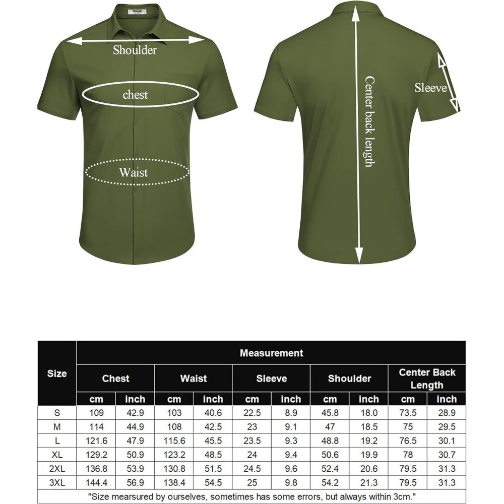 Men's Casual Button Down Shirts Short Sleeve Wrinkle Free Dress Shirts Summer - Picture 6 of 6